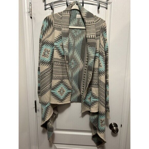 Dreamers Open Front Cardigan Sweater Women’s Medium/ Large Tribal Print Aqua - Picture 1 of 5